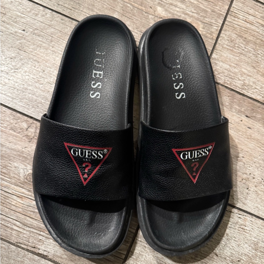 Guess Black Slides with Red Logo